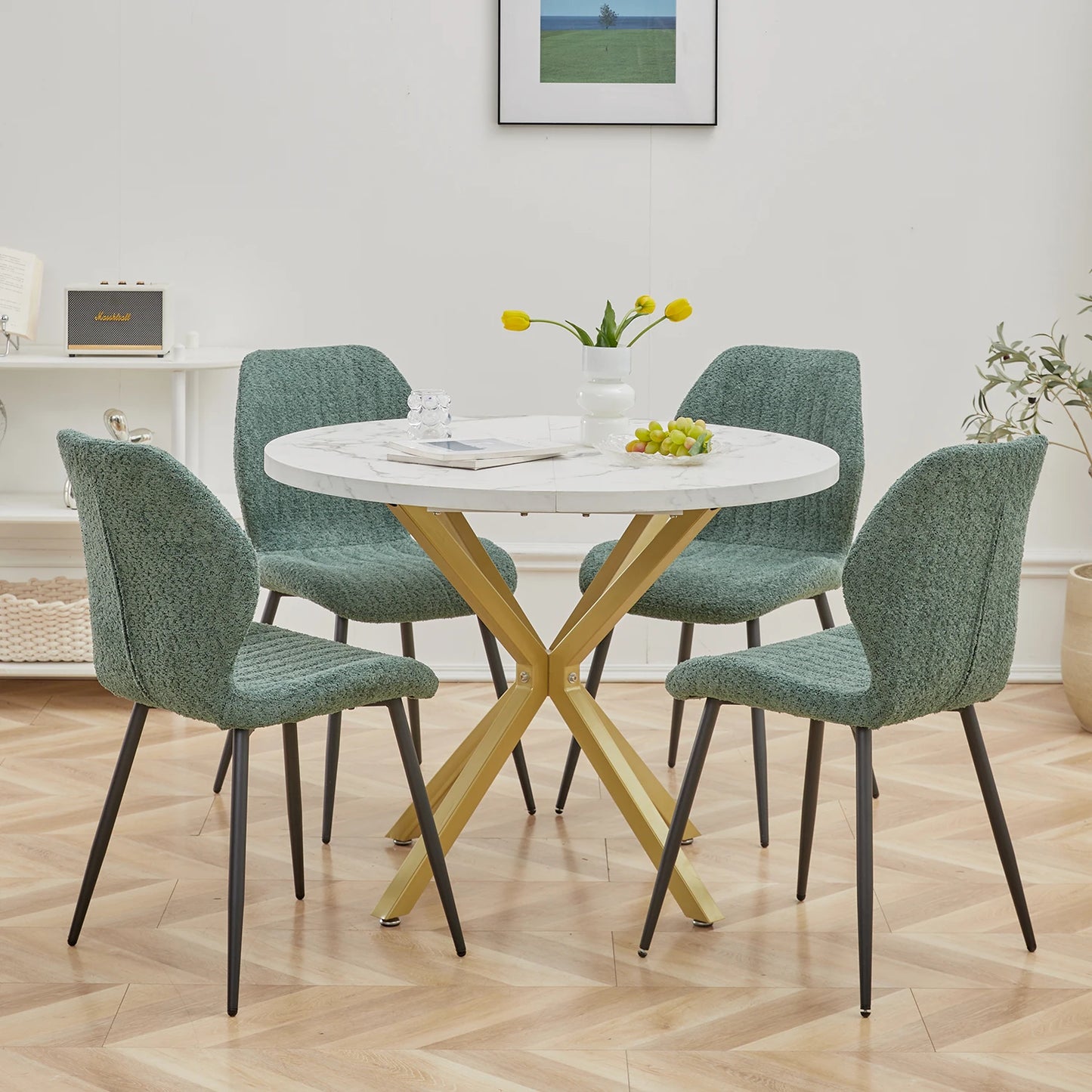 EGOONM Modern Luxury Dining Table Imitation Marble Effect Household Round Dining Table Simple Cafe Tables Home Furniture 100CM