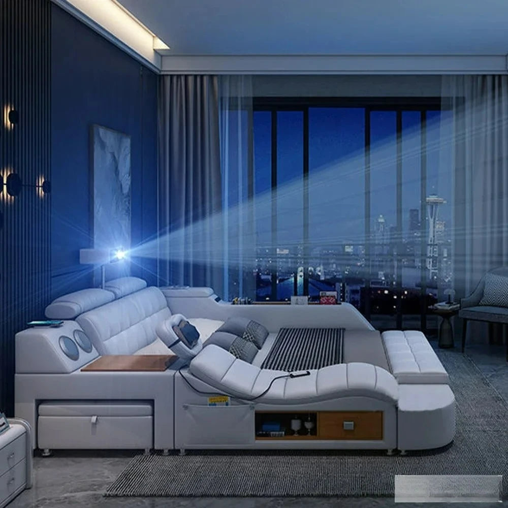 Customizable Tech Smart Genuine Leather Bed | Multifunctional Ultimate Beds | Massage Tatami
