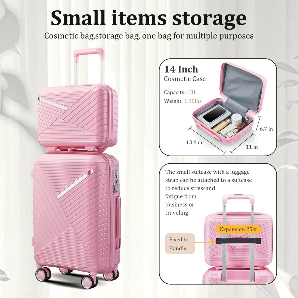Luggage Sets 4 Piece(14/20/24/28), Expandable Lightweight Suitcase with 4 Double 360 Degrees Mute Spinner Wheels PP Materials
