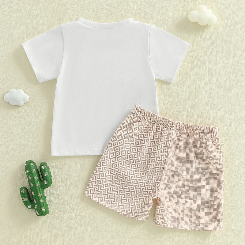 2025-02-19 Lioraitiin Toddler Baby Boy Western Outfit Cattle Short Sleeve Tops Printed Elastic Waist Shorts Summer Set