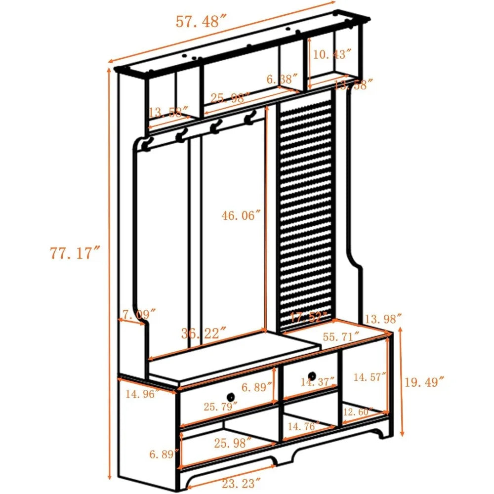 Hall Tree with Bench And Shoe Storage,6-In-1 Hall Tree with Coat Rack And Drawer,Entryway Hall Tree with 4 Hooks And Removable C