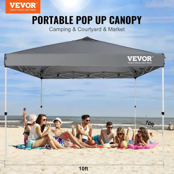 VEVOR Pop Up Canopy Tent, 10 x 10 ft, 250 D PU Silver Coated Tarp, with Portable Roller Bag and 4 Sandbags for Outdoor Party