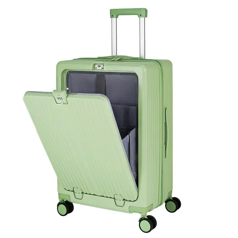 20/22/24/26‘’ Front Opening Suitcase Travel Rolling Luggage Aluminum Alloy Trolley PC Case with Spinner Wheel USB charging Plug
