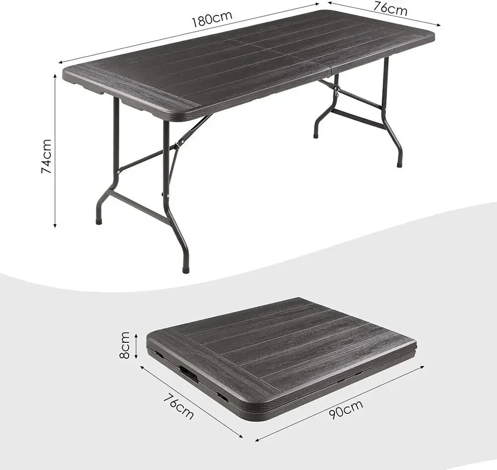 Foldable Table Portable Heavy Duty Plastic 180cm Fold-in-Half Utility Dining Table Indoor/Outdoor for Camping Picnic and Party
