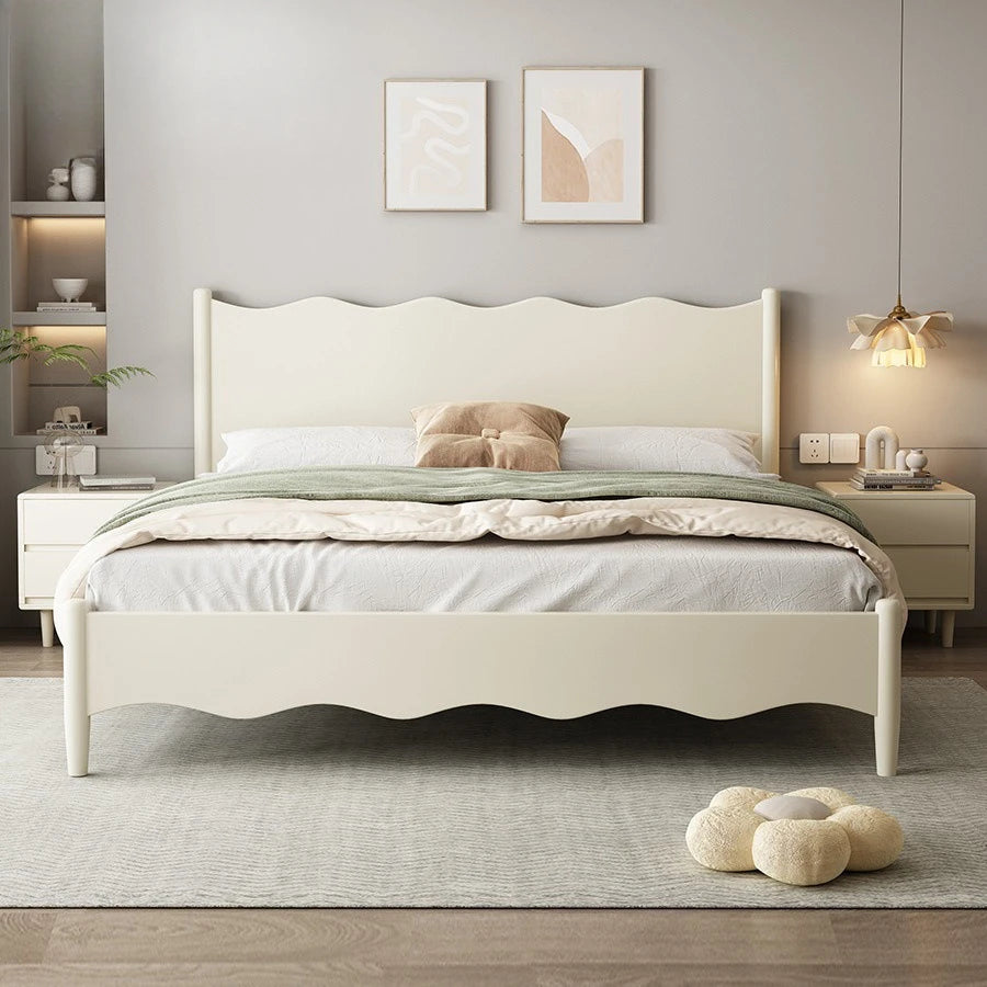 Solid wood bed 1.8 meters Master bedroom bed White double Nordic 1.5 wedding bed B & B apartment Wooden bed Black wabi sand bed