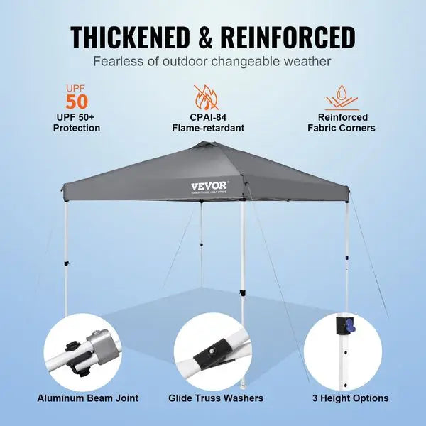 VEVOR Pop Up Canopy Tent, 10 x 10 ft, 250 D PU Silver Coated Tarp, with Portable Roller Bag and 4 Sandbags for Outdoor Party