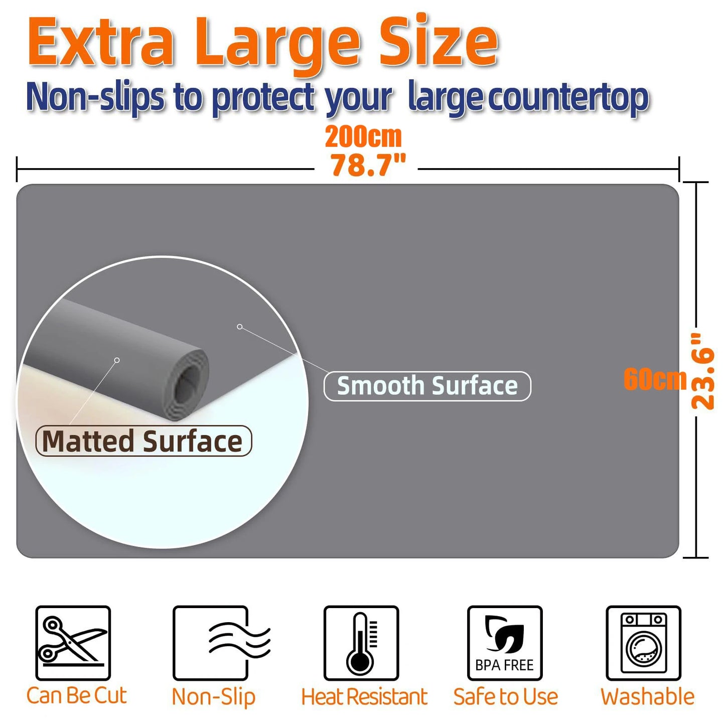 Washable Silicone Mats for Kitchen Counter Dining Table Mat Silicone Coffee Maker Mat 23.6''x78.74'' itchen Countertop Protector