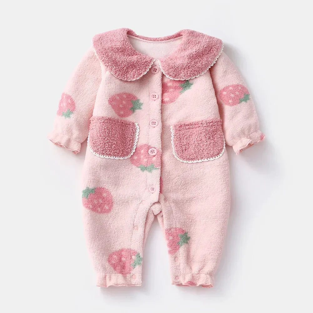 2024 Baby Clothes Girl Autumn Winter Fleece-Lined Jumpsuit for Kids Newborn Matching Children's Snow Woolen Wool Warm Costume