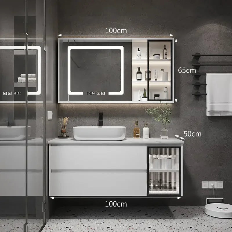 Bathroom Cabinets with Integrated Ceramic Basin Modern Bathroom Vanity Smart Mirror Cabinet Sink Washbasin Bathroom Furniture