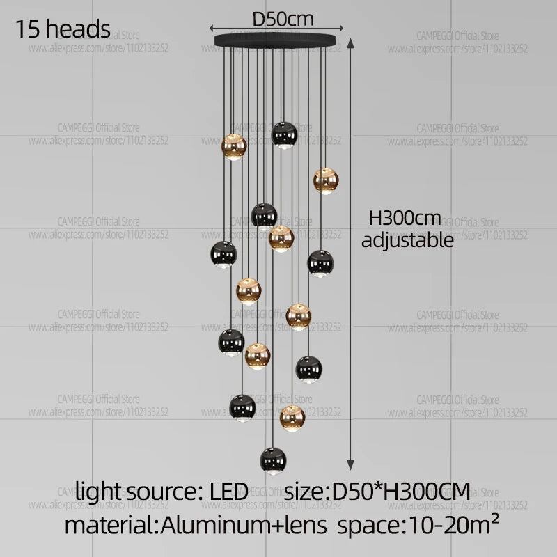 Living Room Spherical Lighting Apartment Stairwell Hanging Lamps Villa Hall LED Staircase Pendent Lights Modern Lobby Chandelier