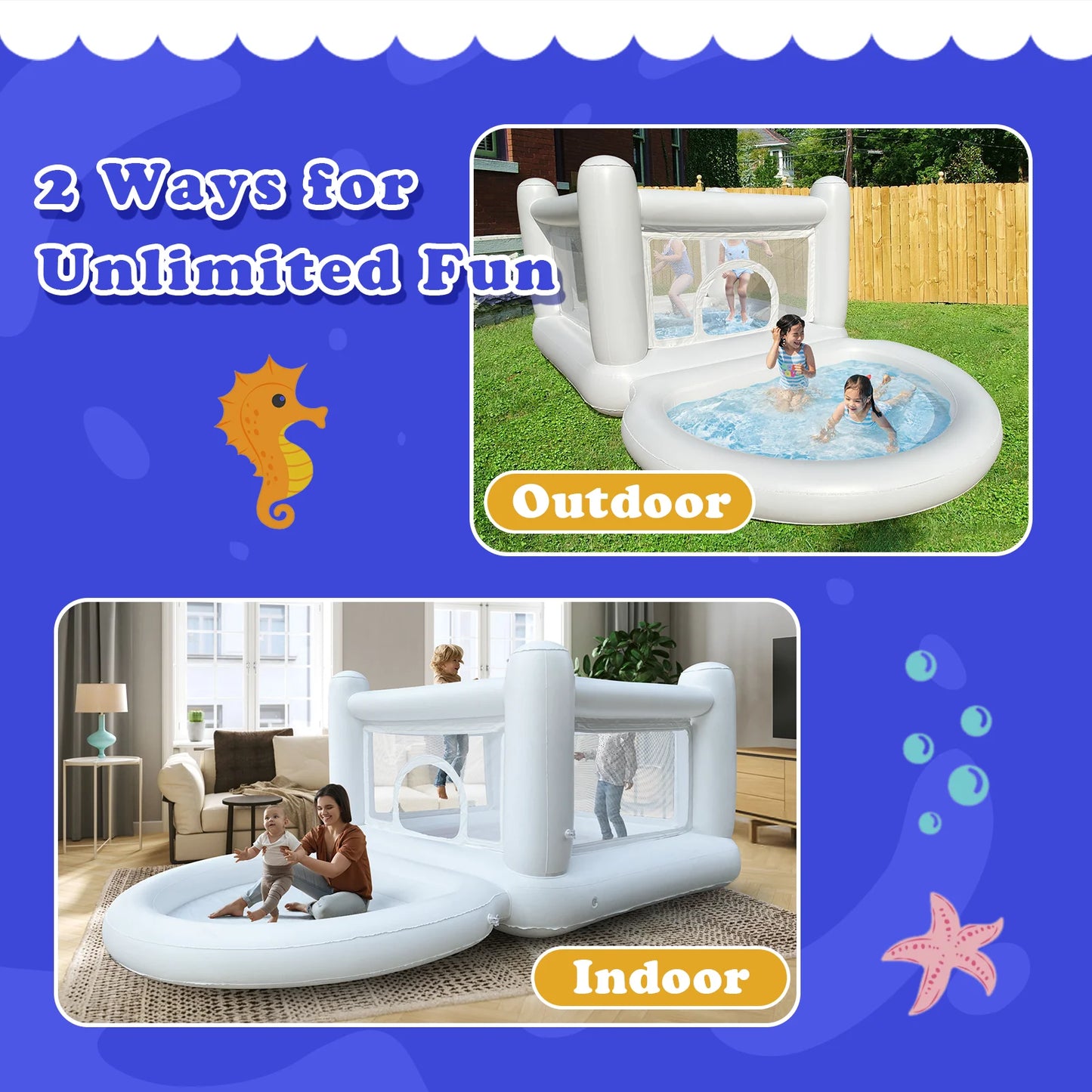 White Bounce House with Pump Kids Ball Pit Bounce House for Kids 3-6 Birthday Indoor or Outdoor Playhouse Customization