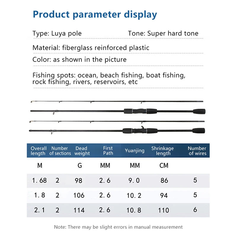 Fishing Lure Rod 1.65/1.8/2.1M Spinning Rod Fishing Rod New Design Carbon Fiber Spinning Baitcasting Fishing Pole