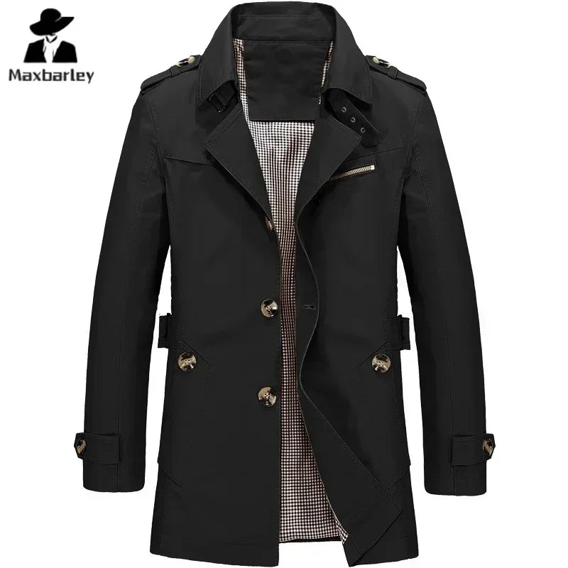 Spring Autumn and Winter Fashion Street Coat Men's Business Coat Long Jacket Pure Cotton Casual Windbreaker Coat