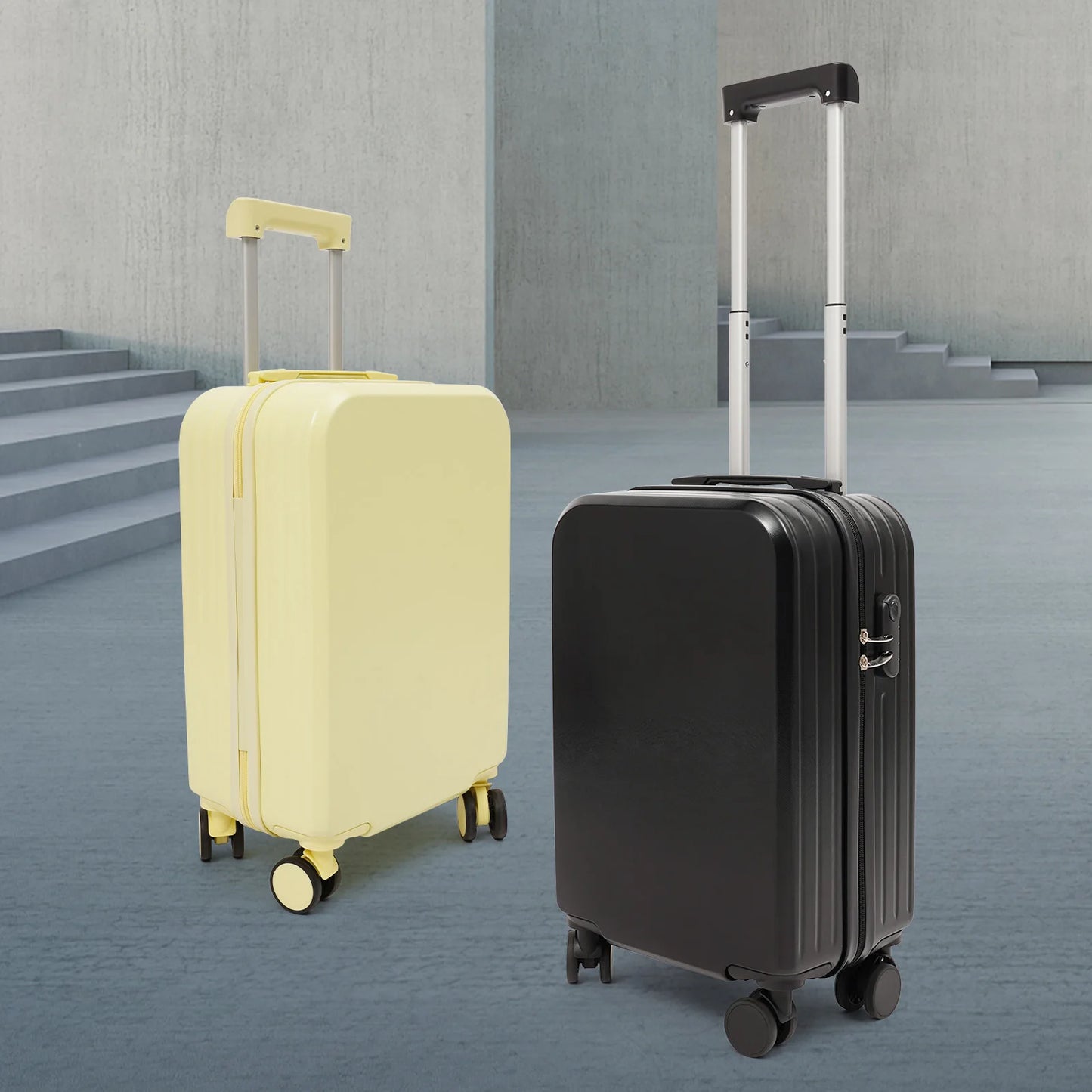 20in Light Yellow ABS Travel Luggage Suitcase with 998 Cup Holder,Rectangular Load 40kg 4 * Shock-absorbing Wheels