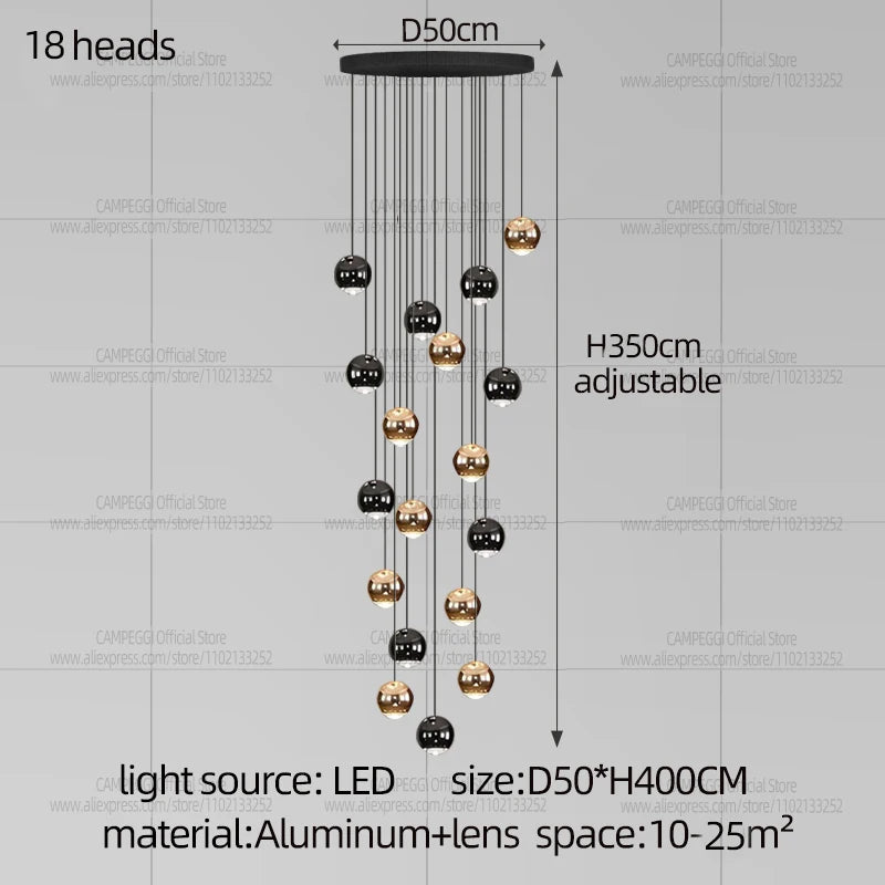 Living Room Spherical Lighting Apartment Stairwell Hanging Lamps Villa Hall LED Staircase Pendent Lights Modern Lobby Chandelier