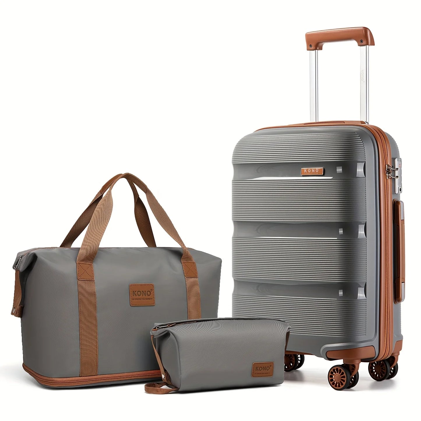 Kono 20" Lightweight Hardshell Luggage Set - Cabin Carry-On with Travel & Toiletry Bags
