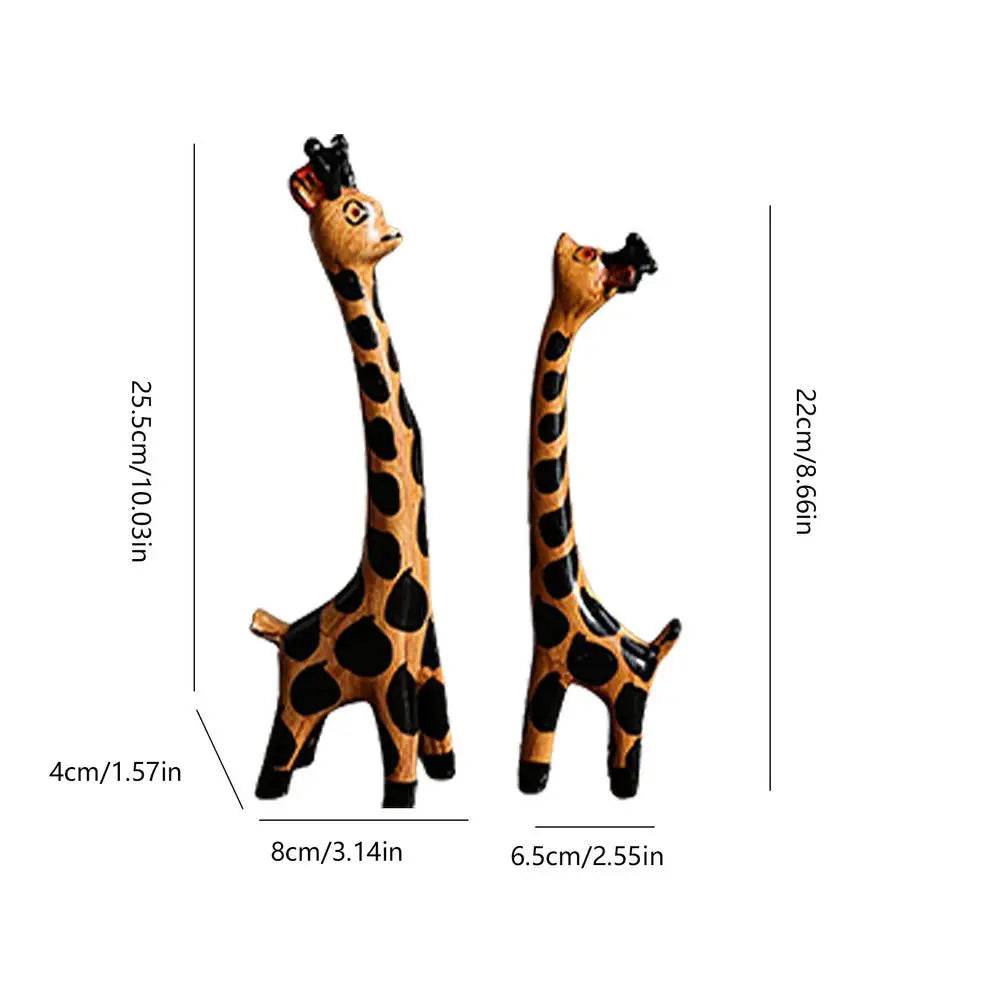 Wooden Giraffe Sculptures Couple giraffe Standing Tabletop Animal Statue Handcraft Home Office Ornament Figurine