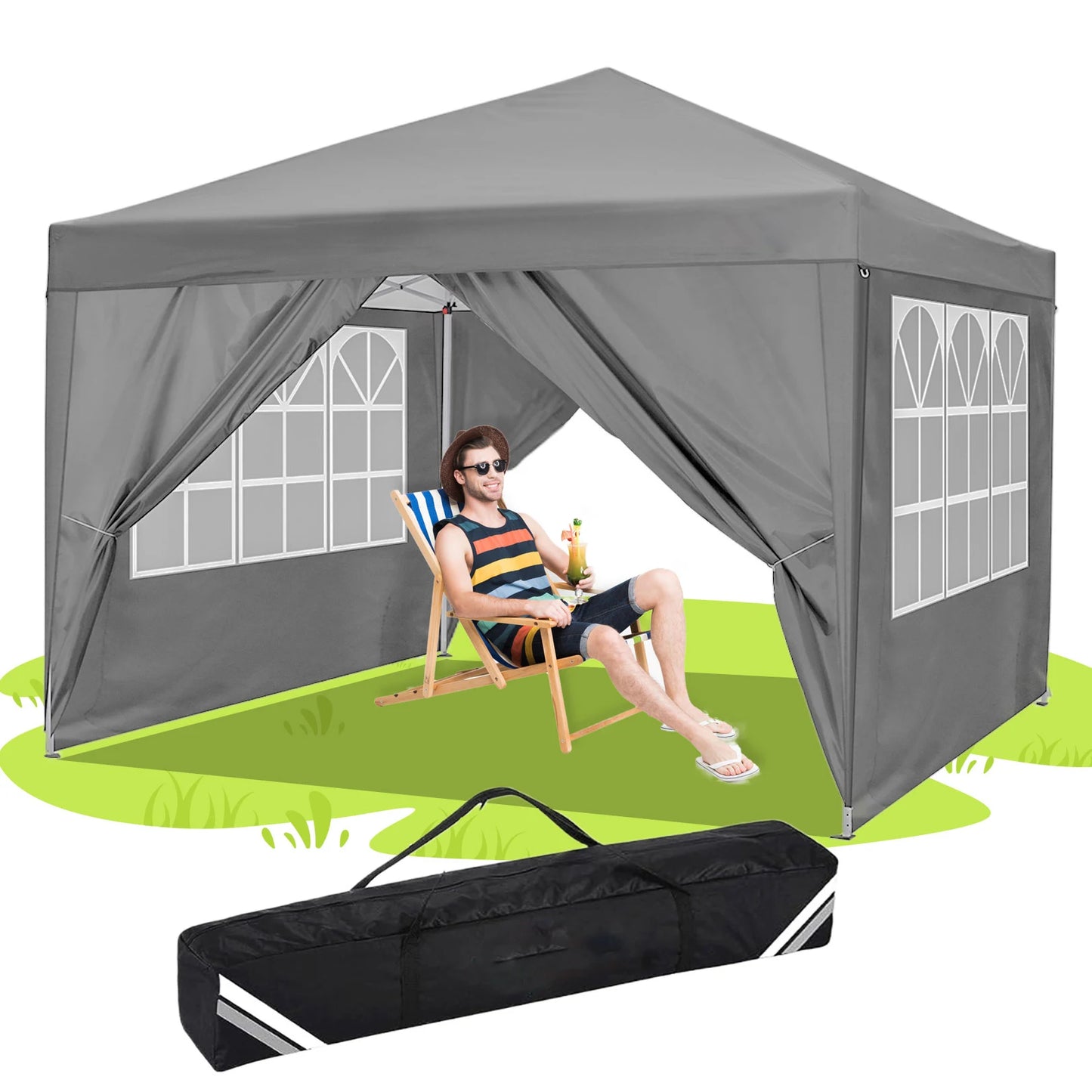 10x10 Pop up Canopy Tent Protable Canopy Tent with 4 Sidewalls Waterproof Instant Shelter Tent for Parties,with Carry Bag