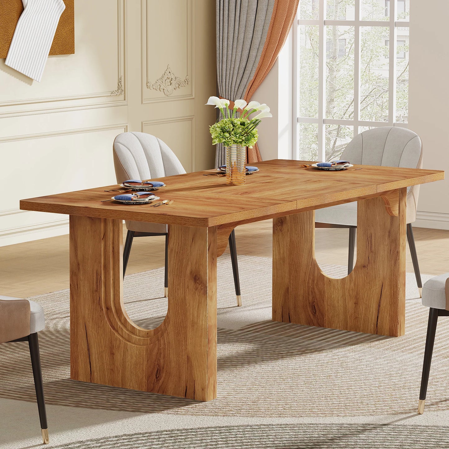Tribesigns Modern Dining Table for 6 to 8 People, 71" Large Kitchen Dining Table with Wood Pedestal Base,