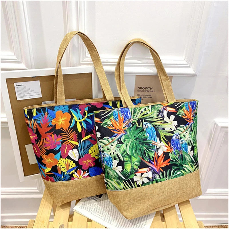 New Women Handbag Floral Printed Beach Shopping Large Capacity Tote Bag Fashion Casua High Capacity Travel Ladies Shoulder Bag