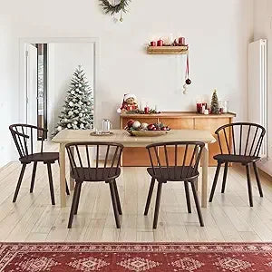 Black Dining Chairs Set of 4, Farmhouse Wood Dining Chairs with Semicircular Backrest, Spindle Dining Chair for Kitchen and Din