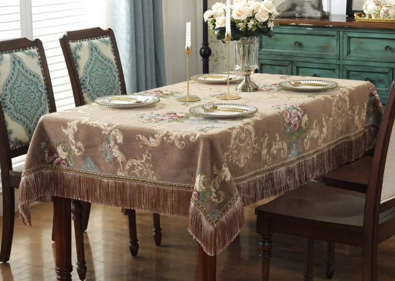 European Style Flower Tassel Tablecloth Thicken Chenille Rectangular Table Cover Round Dining Table Coffee Cloth Dust-proof