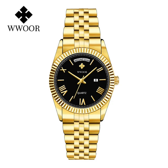 WWOOR Luxury Watches Gift For Men Waterproof Stainless Steel Date Clock New Men Quartz Wristwatches Male Watch Relogio Masculino