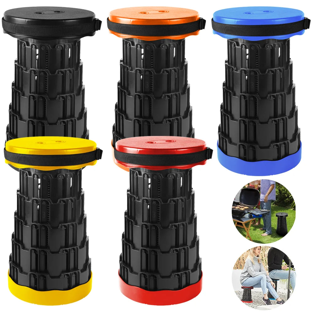 Round Stool Retractable Stool Portable Outdoor Furniture Lounge Folding Stool for Camping Fishing Traveling