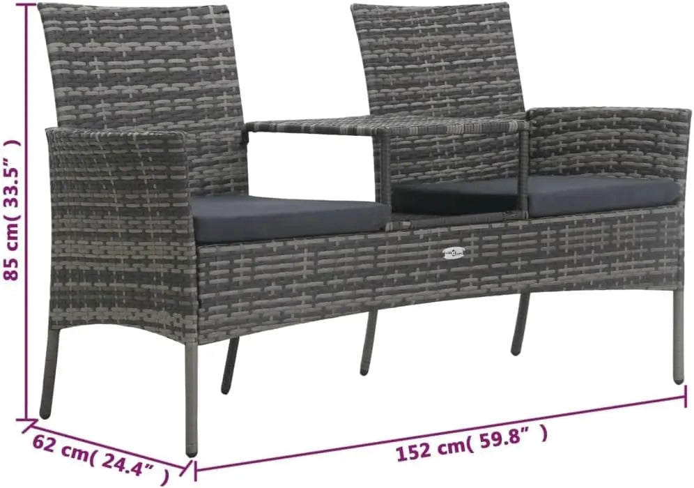 Modern 2Seater Patio Sofa with Tea Table WeatherResistant Lightweight Poly Rattan Outdoor Furniture Set Anthracite