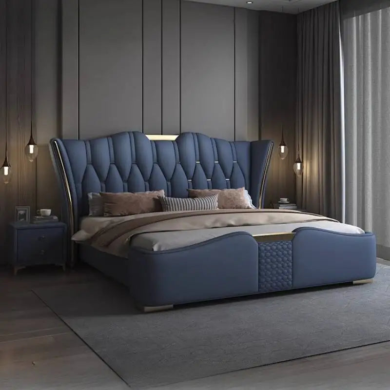 Italian Style Double Bed Modern Minimalist Camping Pliable Luxury Double Bed Headboard Storage Camas Matrimoniales Furniture