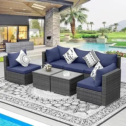 Large High-Back Wicker Patio Conversation Set – Rattan Outdoor Sectional Sofa for Backyard, Garden & Outdoor Living Spaces