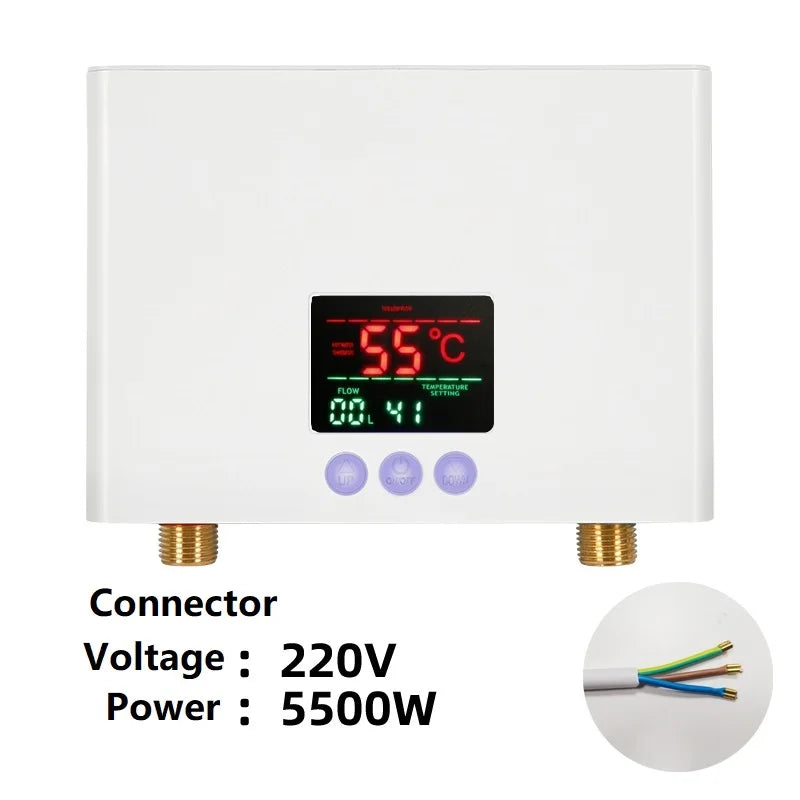 110V/220V Instant Water Heater Bathroom Kitchen Wall Mounted Electric Water Heater LCD Temperature Display with Remote Control