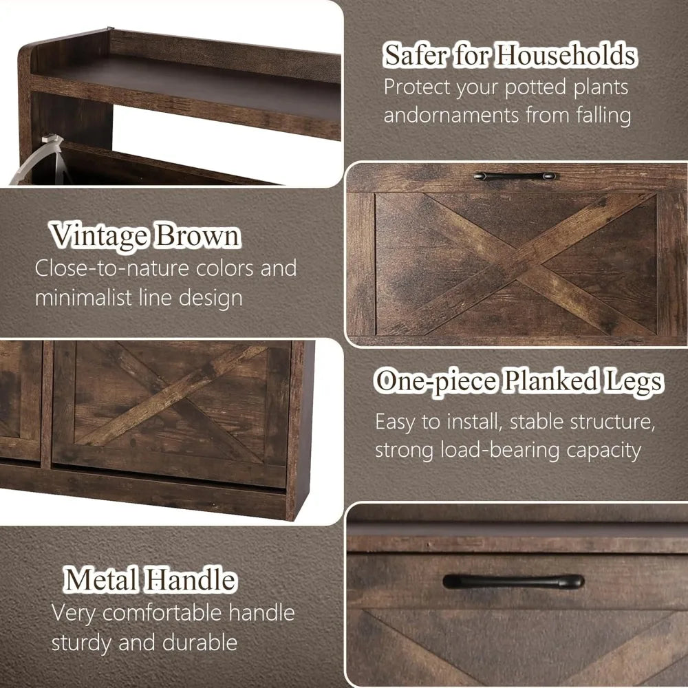 Shoe Storage Cabinet for Entryway, Hidden Shoe Rack Cabinet with 6 Flip Drawers, Farmhouse Freestanding Shoe Organizer Shoe Orga