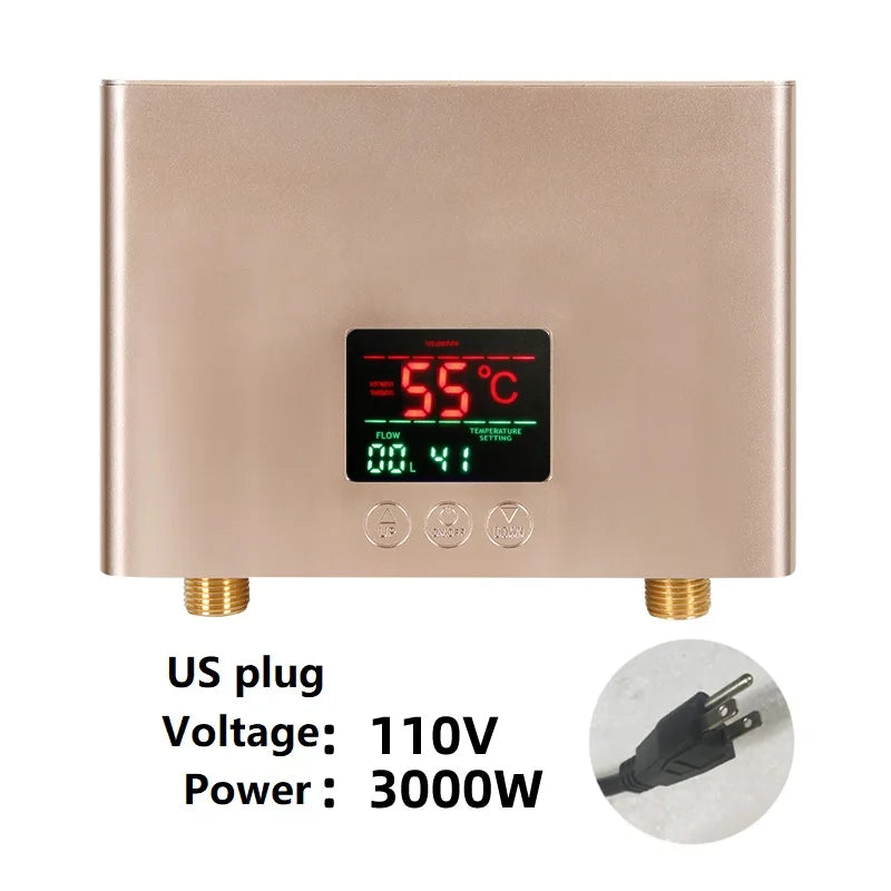 110V/220V Instant Water Heater Bathroom Kitchen Wall Mounted Electric Water Heater LCD Temperature Display with Remote Control