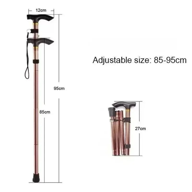 Multifunction Walking Stick Trekking Poles Telescopic Foldable Hiking Cane Crutch for Elderly Outdoor Climbing Travel Support