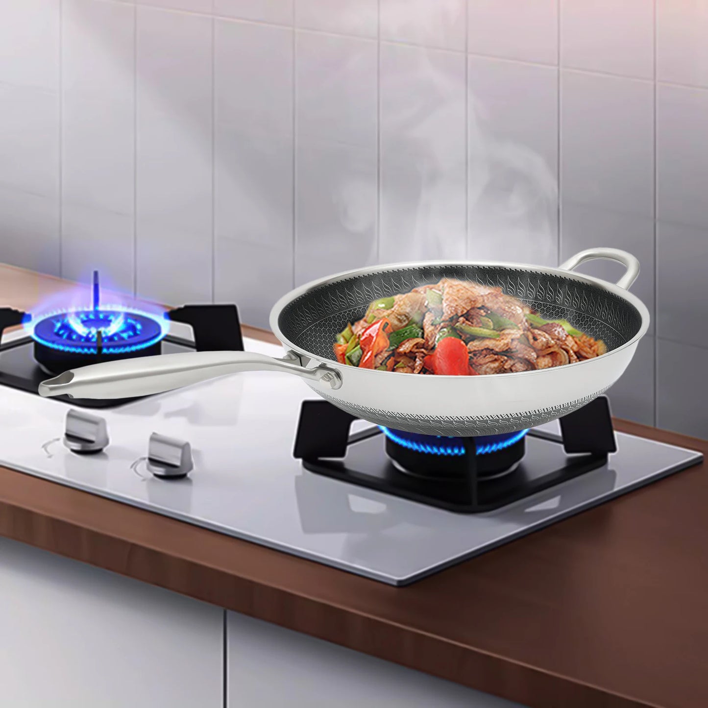 316 Stainless Steel Frying Pan Wok Pan Nonstick Cooking Fried Steak Gas Stove Pot Induction General Saucepan Kitchen Cookware