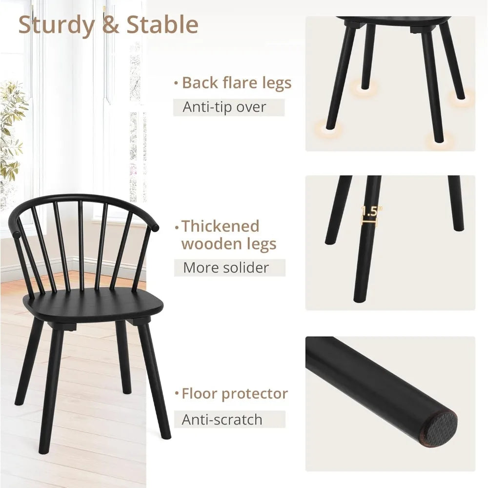 Black Dining Chairs Set of 4, Farmhouse Wood Dining Chairs with Semicircular Backrest, Spindle Dining Chair for Kitchen and Din