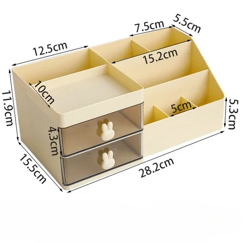 Desktop Transparent Cosmetics Storage Box Desktop Organizer with Drawers Pen Holder Stationary Storage Rack for Office Desks