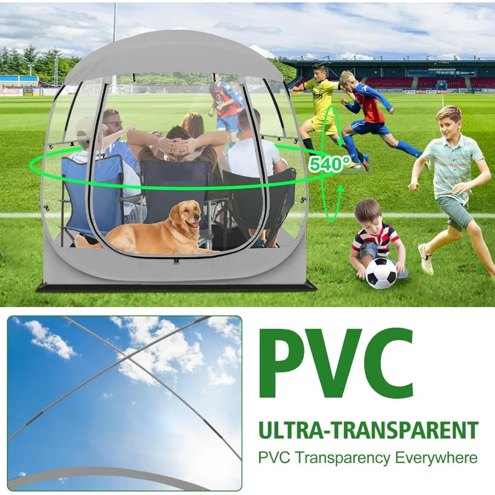 All Weather Sport Tent - Instant Pop Up Bubble Tent with Ventilation Ports and Removable Top Cover - Clear Weather Proof Pod Sun