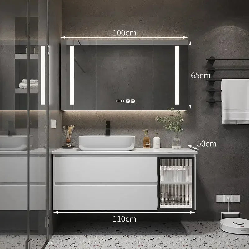 Bathroom Cabinets with Integrated Ceramic Basin Modern Bathroom Vanity Smart Mirror Cabinet Sink Washbasin Bathroom Furniture