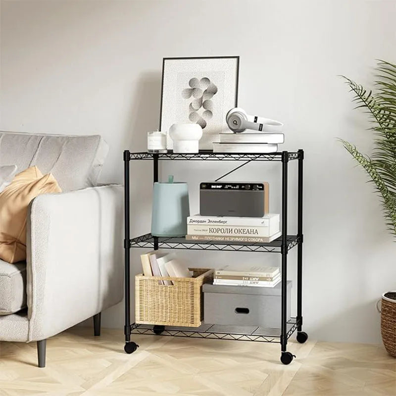 YSSOA Heavy Duty 3-Shelf Shelving with Wheels, Adjustable Storage Units 750Lb Capacity, Steel Organizer Wire Rack, Plug Version