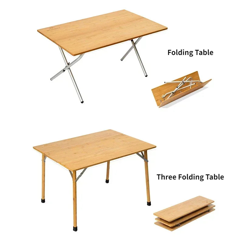MOUNTAINHIKER Outdoor Camping Bamboo 2/3 Folding Table Portable Fast Storage Folding Desk Outdoor Dining Table Picnic BBQ Table