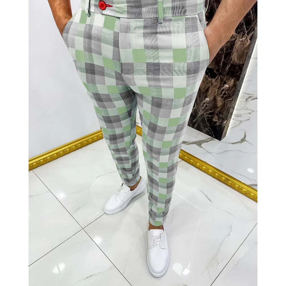 Men's Pants Clothing Plaid Trousers Streetwear Sweatpants Male Casual Work Wear New Fashion Suit Pants Formal Business Workplace