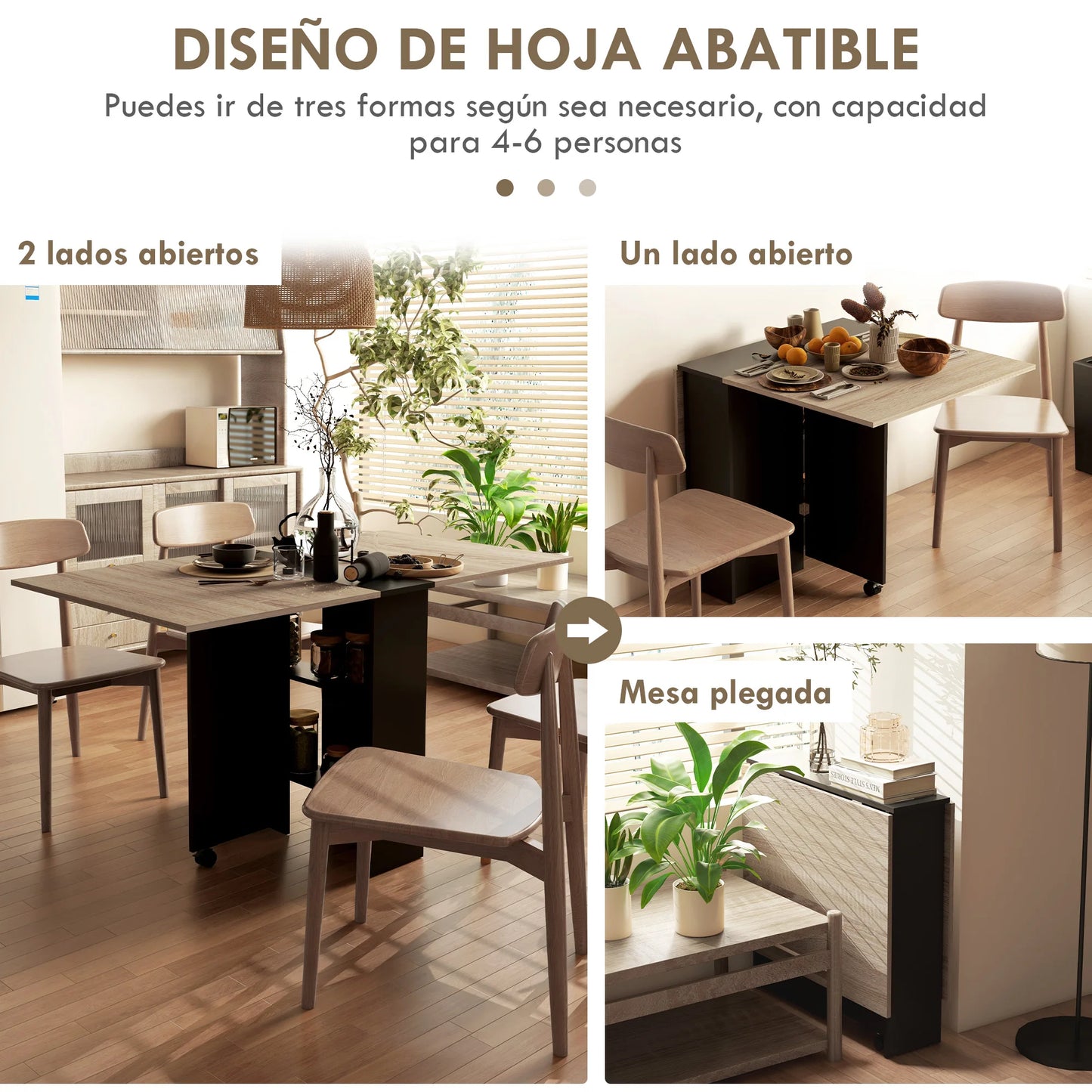 HOMCOM folding dining table with folding wings 75x140x74 cm Natural and black