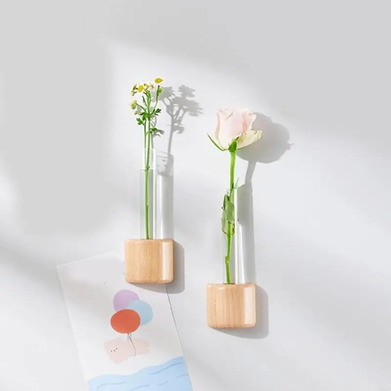 Elegant Wooden Refrigerator Magnet Vases Tube Flower Vases Simple and Modern Styles Vases For Kitchen and Home Decoration