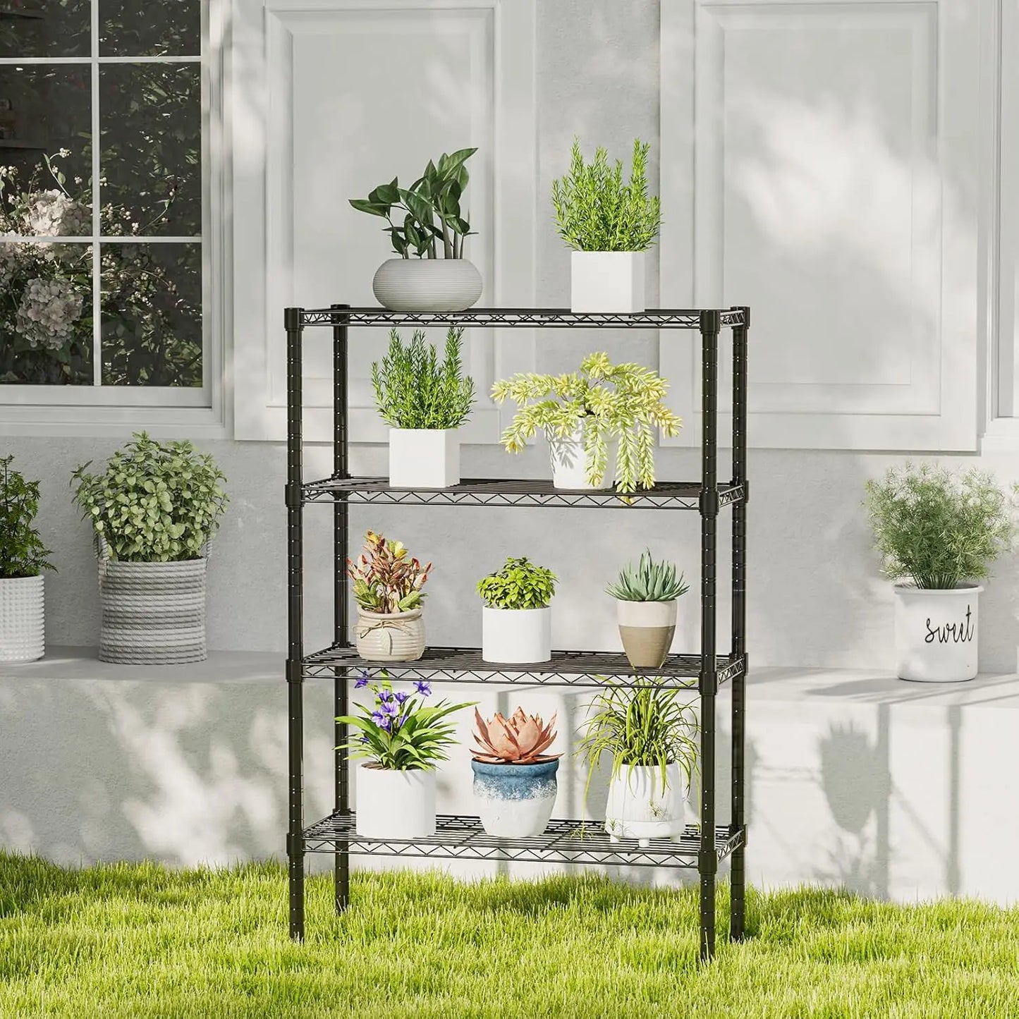 4 Tier Metal Wire Rack Shelf Heavy Duty Standing Shelves Adjustable Steel Closet Shelving Unit Organizers and Storage