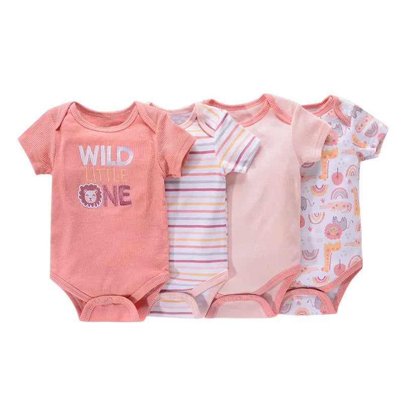 Newborn Baby Clothing 4 pieces Boy Girl baby clothes items Cotton Bodysuit Summer Short Sleeve Romper Infant