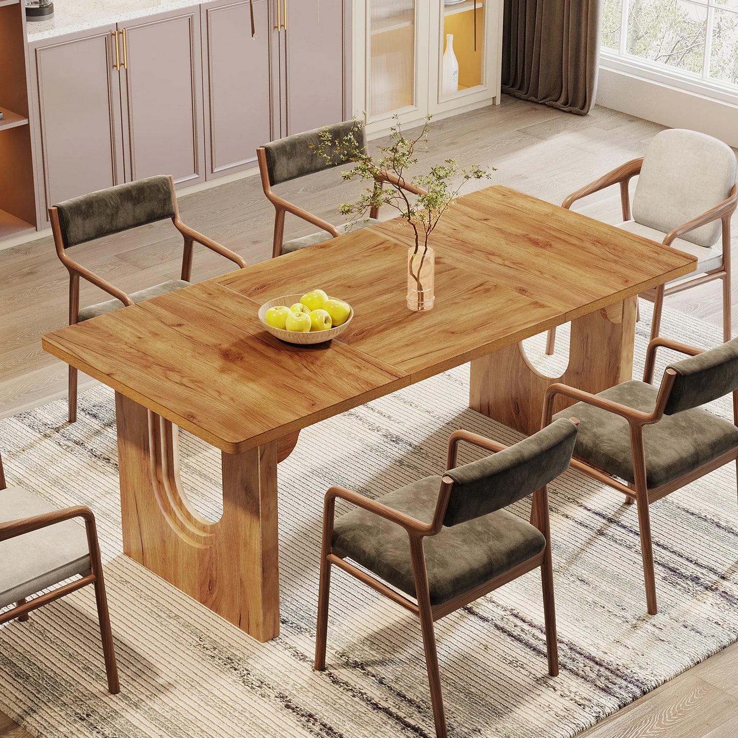Tribesigns Modern Dining Table for 6 to 8 People, 71" Large Kitchen Dining Table with Wood Pedestal Base,