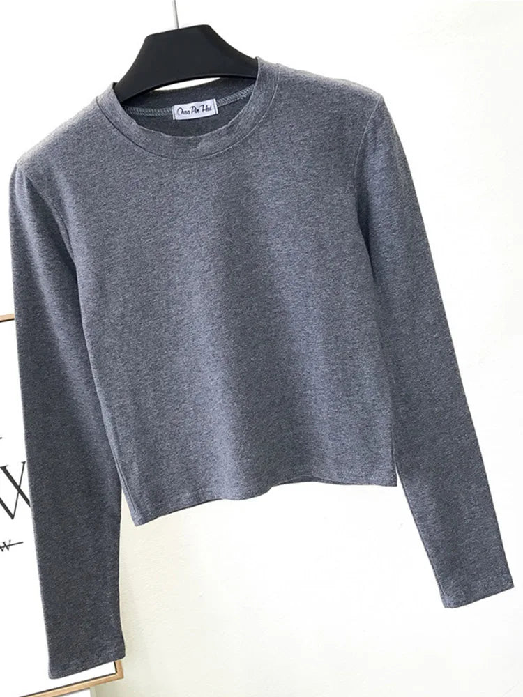 Sexy Black Women's Clothing O-Neck Long Sleeve Navel Autumn Base Women's Clothing Fashion Casual Ropa Mujer