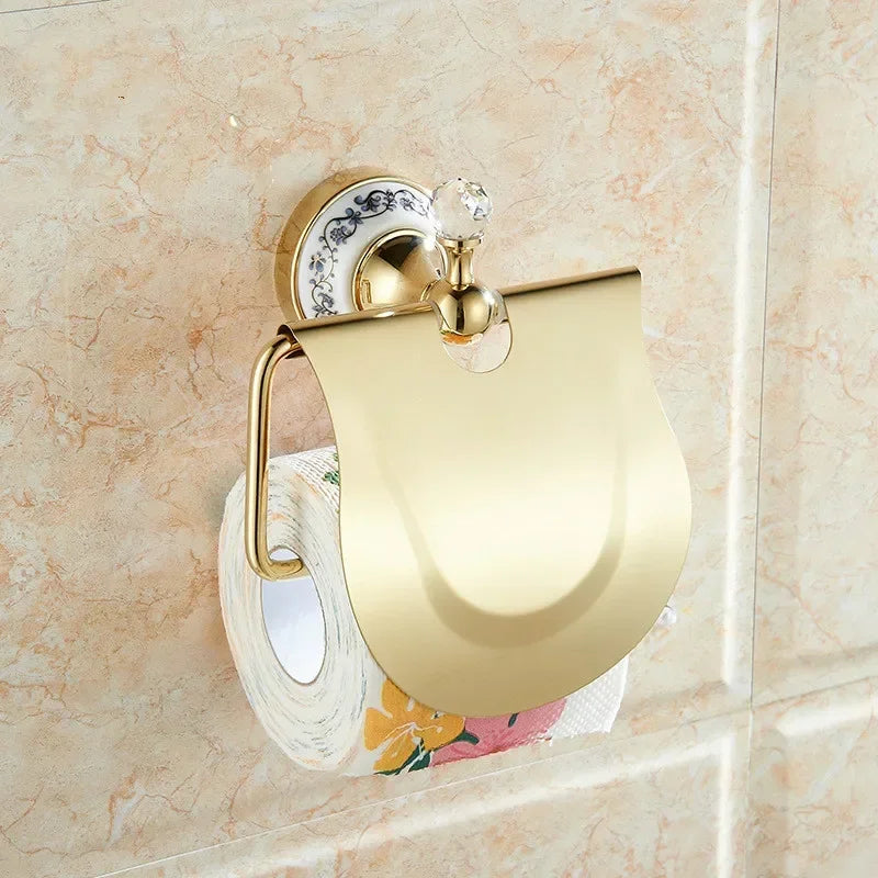 Bathroom Accessories Wall Mounted Paper Holder Toilet Gold Towel Ring Soap Box Cup Holder Luxury Ceramic Bathroom Hardware Set